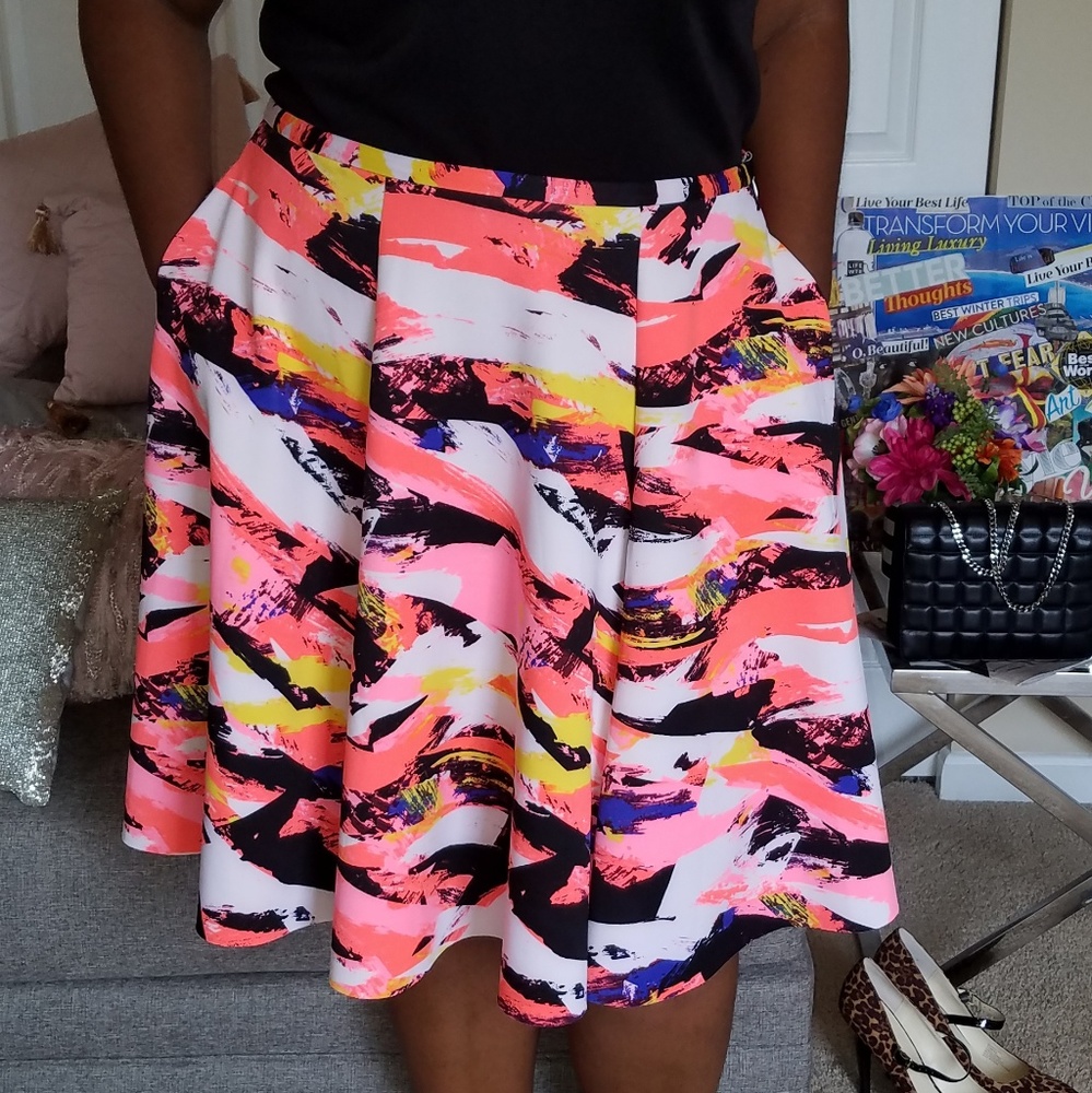 PLUS SIZE 2X Belle Sky Neon Print Circle Skirt - Picture 3 of 3